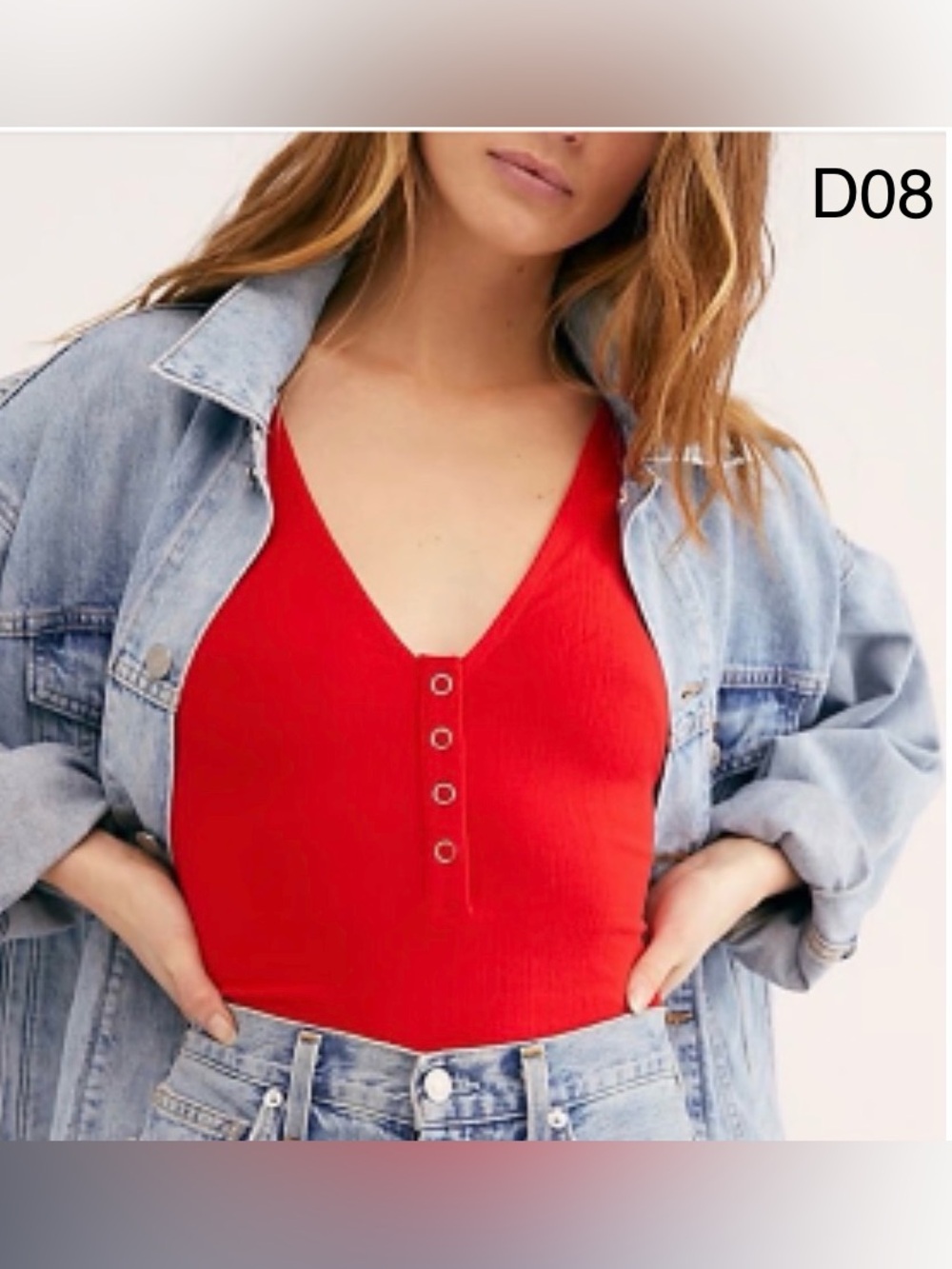 Anthropologie Red Ribbed V-Neck Button-Front Camisole